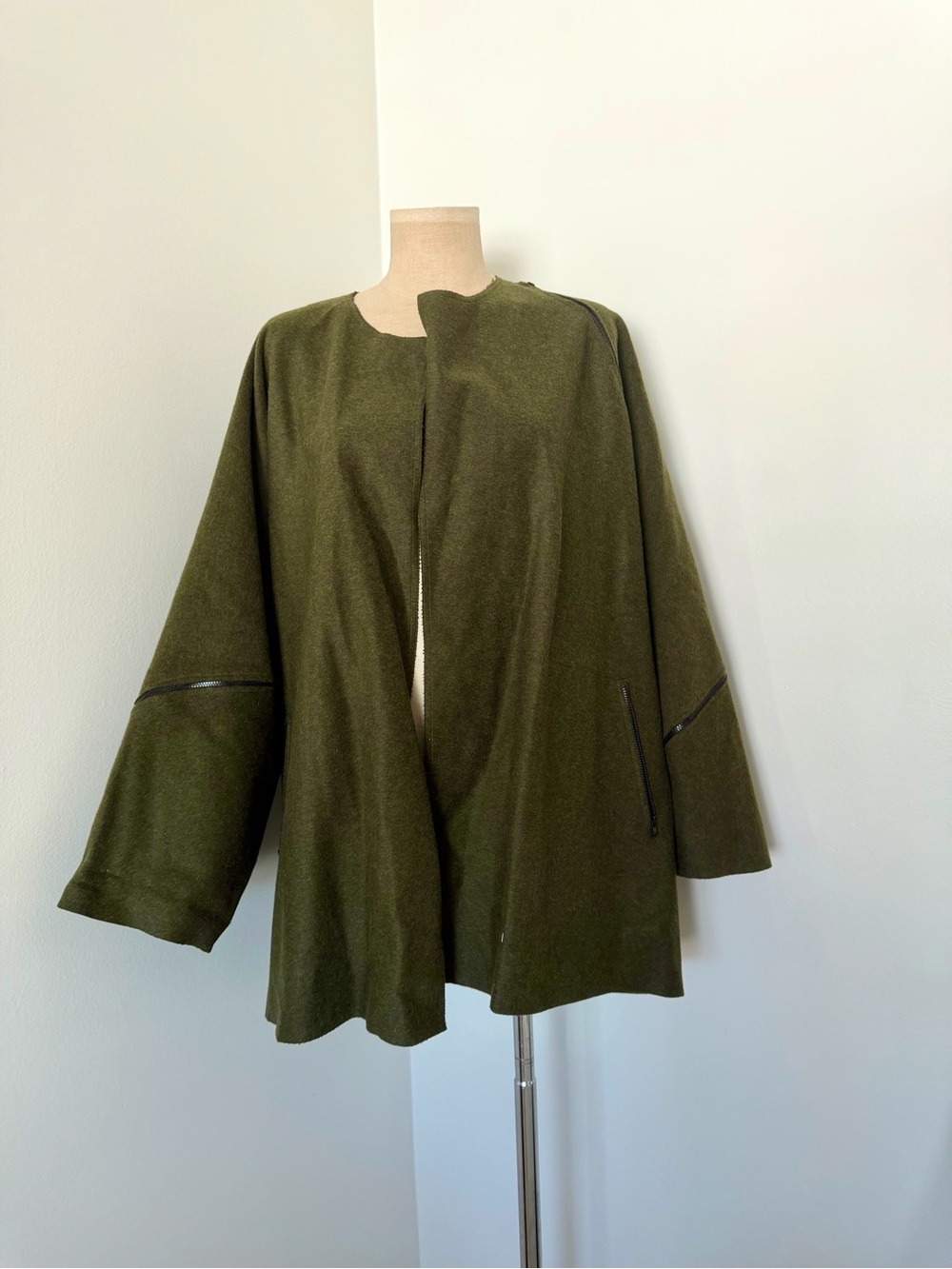 Vintage SHAMASK cashmere wool Women's Olive Open-Front Wool-Blend Cape Coat
